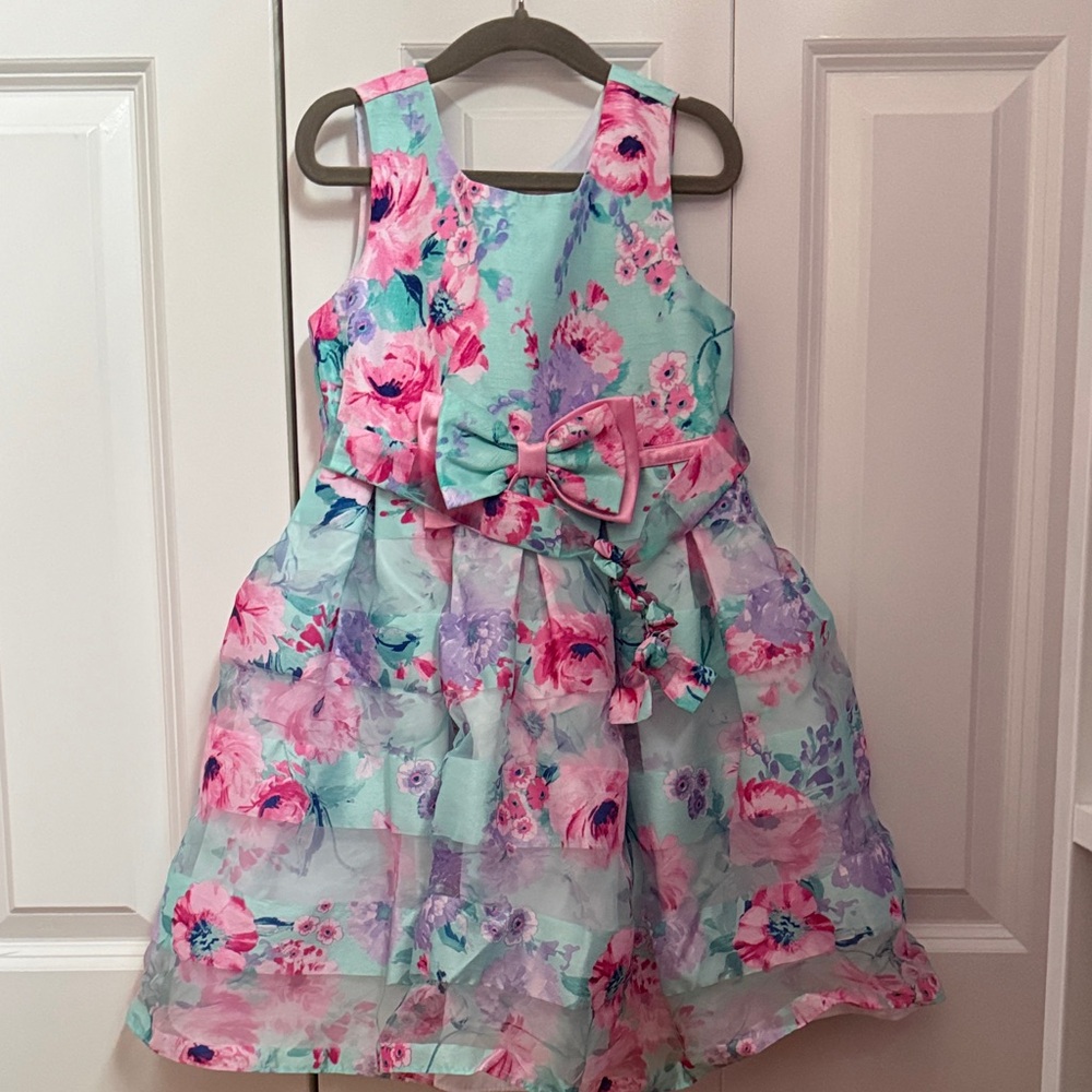 Jona Michelle Mint Floral Bow Girls' Formal Dress - Pink, Purple